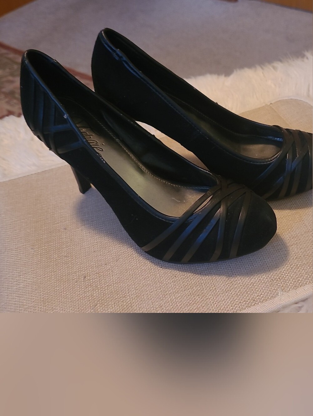 Fergie Black Strappy Mid-Heel Pumps